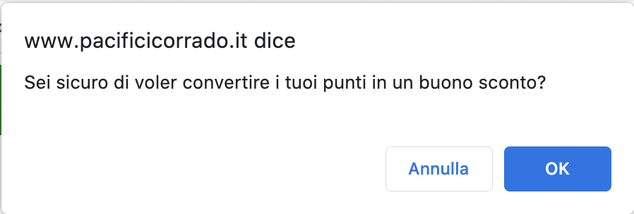 popup conferma punti fedeltà